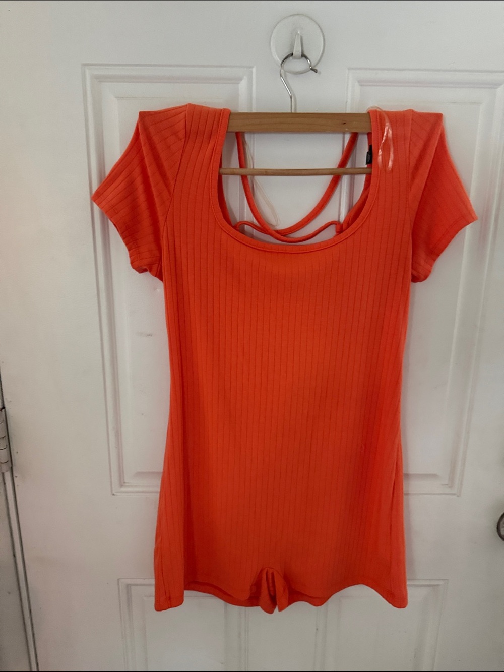 wild fable Orange Ribbed Short-Sleeve Bodysuit with Strappy Back
